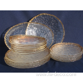 crystal clear rough textured pattern glass dinnerware gold